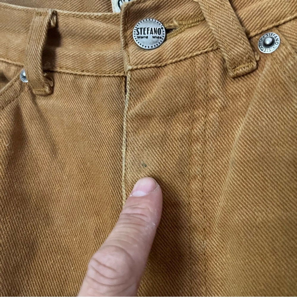 VINTAGE mustard yellow denim skull leaf graphic wide tapered leg high rise jeans - Picture 7 of 9